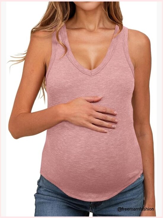 Tops - Maternity V-Neck Tank Top Stretchy Polyester Blend Sleeveless Pregnancy Shirt